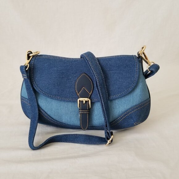 NWOT! Two-tone Blue Denim Shoulder Crossbody Purse with Two Detachable Straps - Picture 14 of 15
